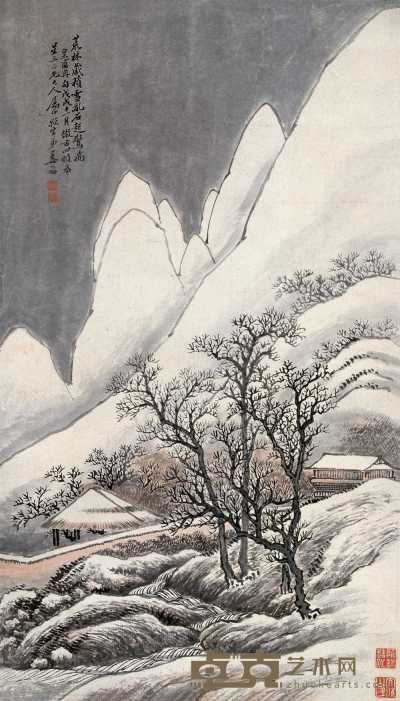 姜筠 1898年作 积雪惊湍 立轴 64×37cm